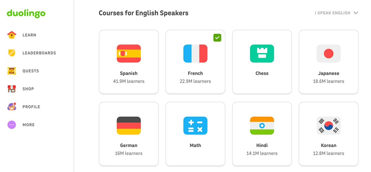 The Duolingo language-learning dashboard